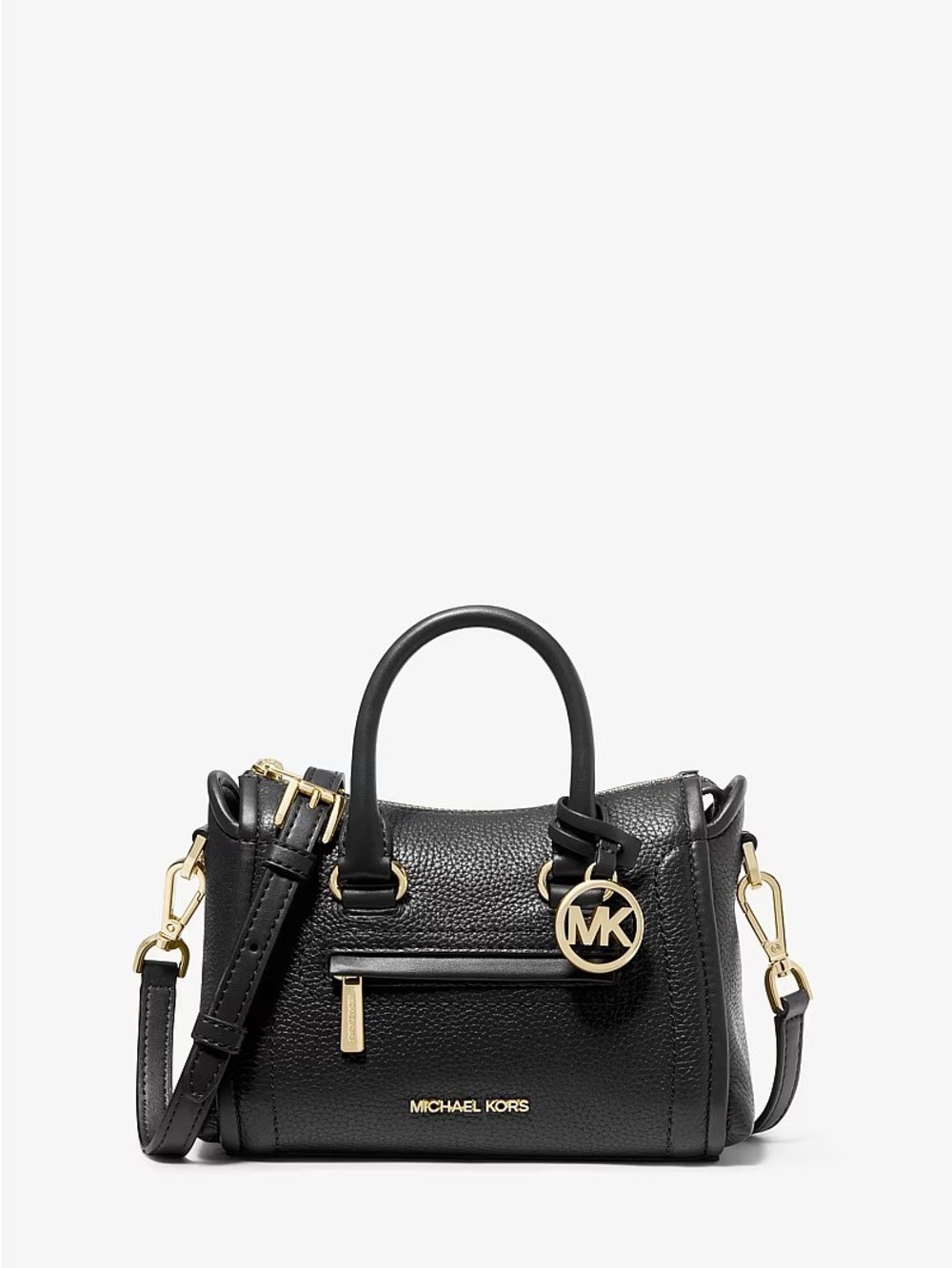 Michael Kors Black Pebbled Leather Mini Satchel with Gold Hardware